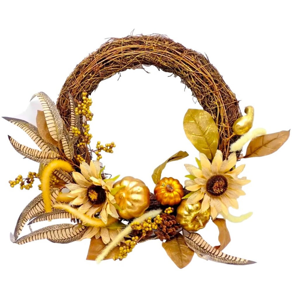 Threshold Golden Vine Wreath 17" Sunflower Ring Fall Harvest Party Decor Door